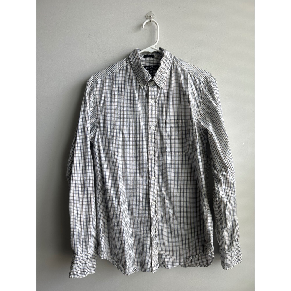 J.Crew Off White Multicolor Plaid Button Down Shirt Mens Medium Slim Fit
